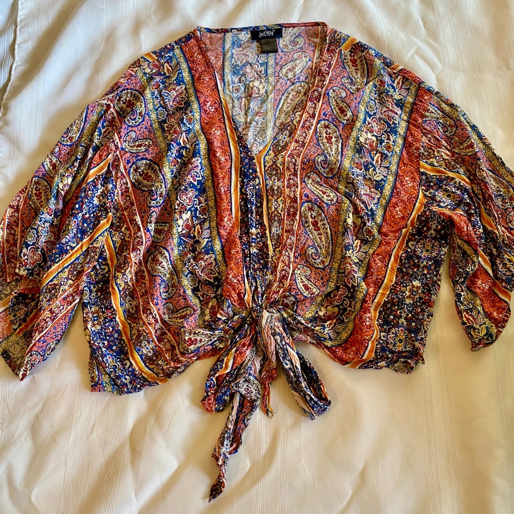 Just Polly New York Multi-Color Tie-Front Blouse